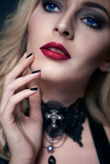 Close up on young beautiful woman dressed for Halloween