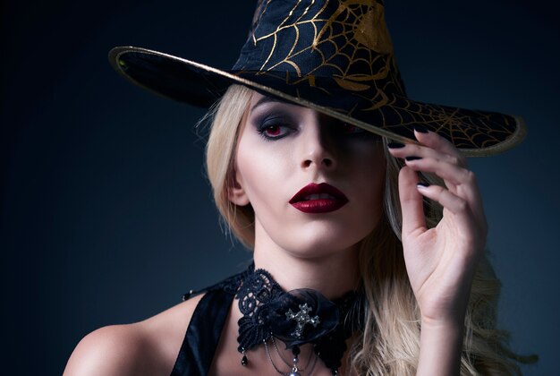 Close up on young beautiful woman dressed for Halloween