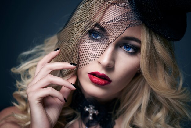 Close up on young beautiful woman dressed for Halloween