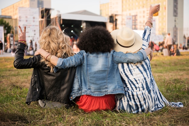 Close up on young beautiful women having fun