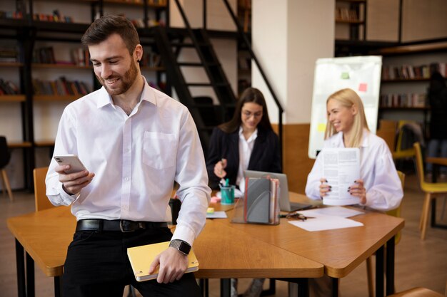 Close up on young business person doing internship