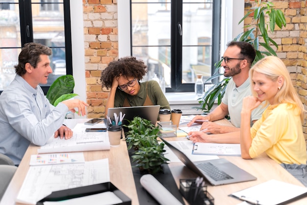 Close up on young business team working