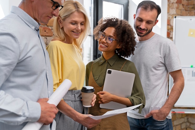 Close up on young business team working