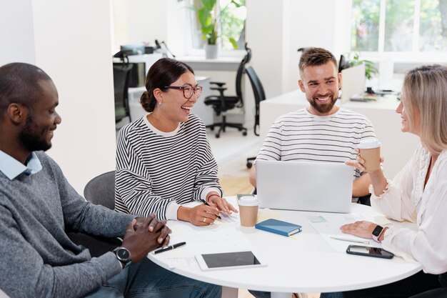 close up on young colleagues having a meeting