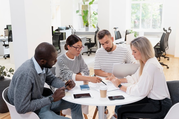close up on young colleagues having a meeting