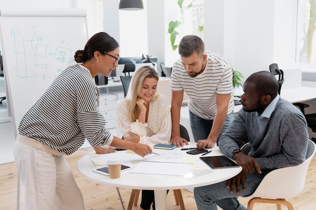 Close up on young colleagues having a meeting