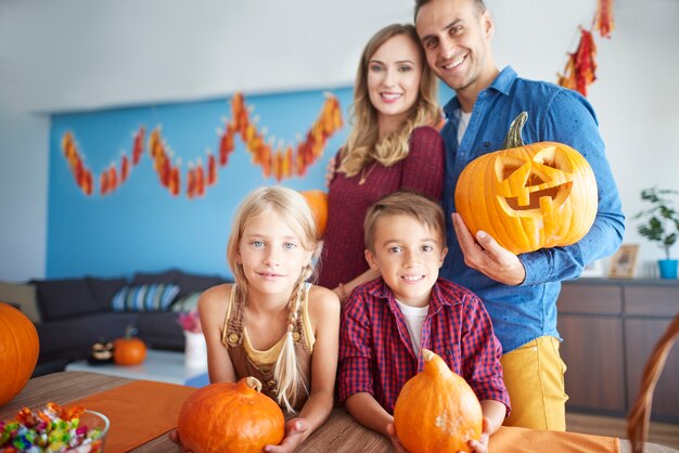 Close up on young and happy family spending time together