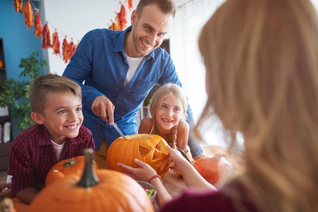 Close up on young and happy family spending time together