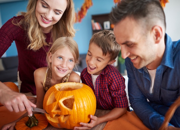 Close up on young and happy family spending time together