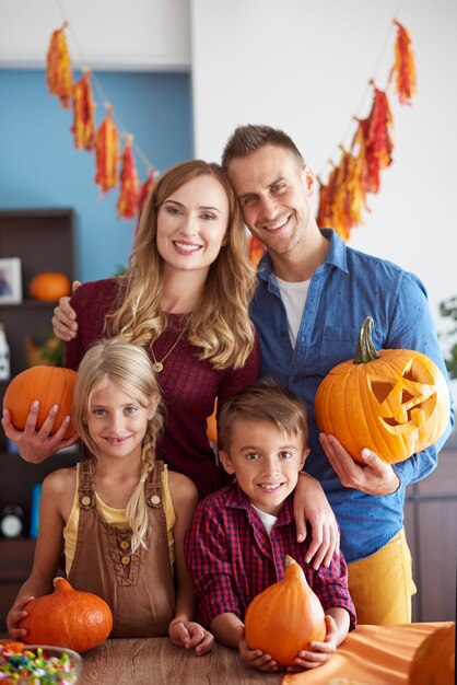 Close up on young and happy family spending time together