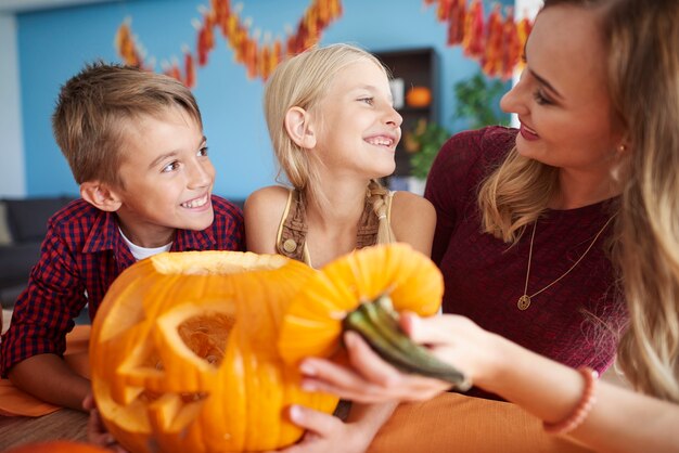 Close up on young and happy family spending time together