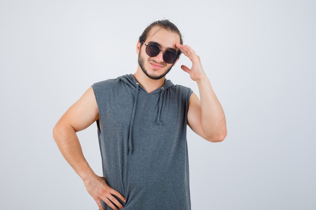 Close up on young man gesturing isolated