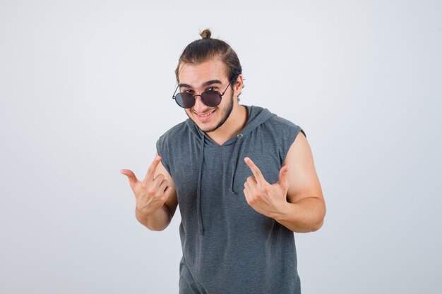 Close up on young man gesturing isolated