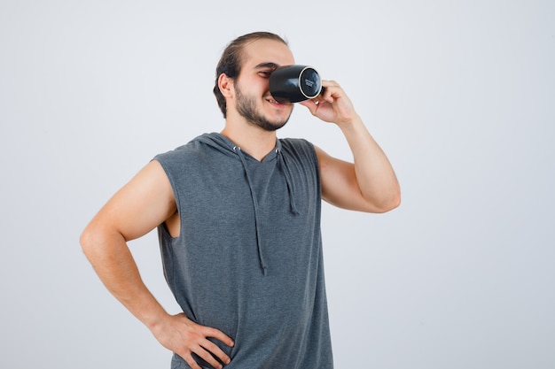 Close up on young man gesturing isolated