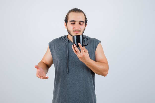 Close up on young man gesturing isolated