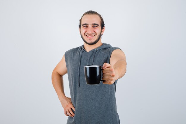 Close up on young man gesturing isolated