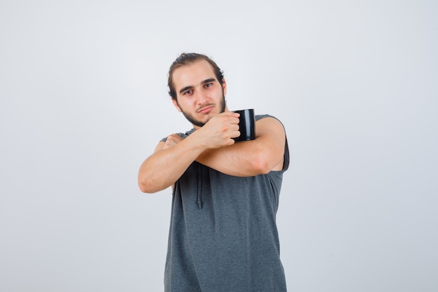 Close up on young man gesturing isolated