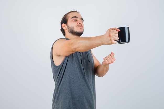 Close up on young man gesturing isolated