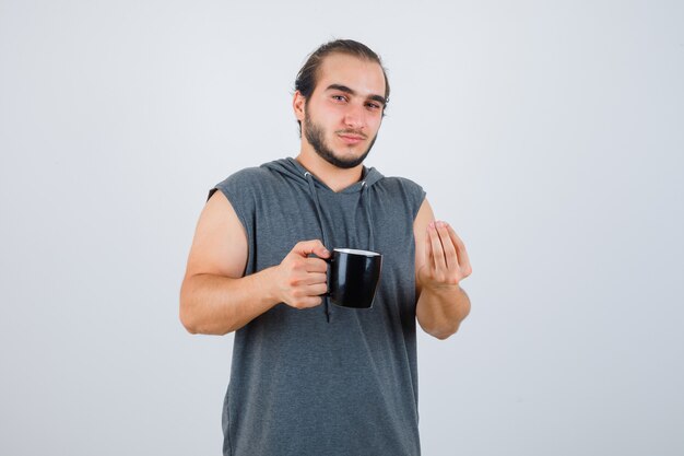 Close up on young man gesturing isolated