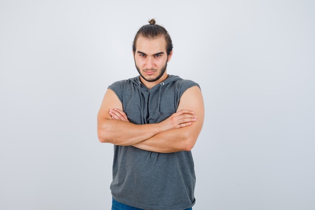 Close up on young man gesturing isolated