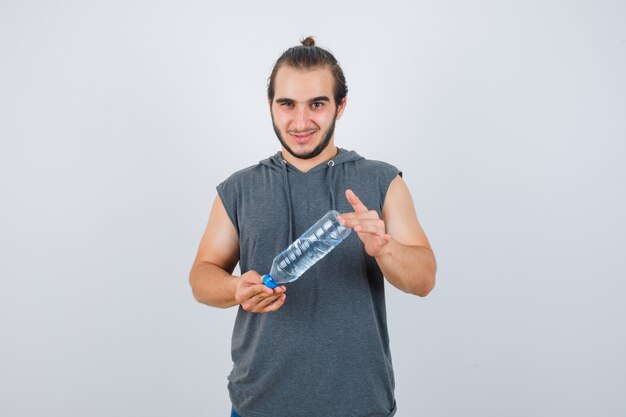 Close up on young man gesturing isolated