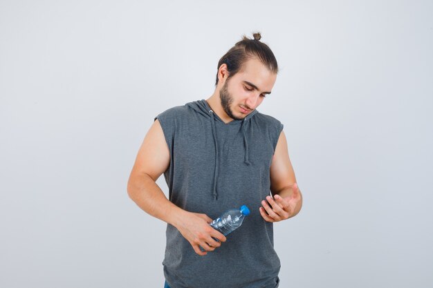 Close up on young man gesturing isolated