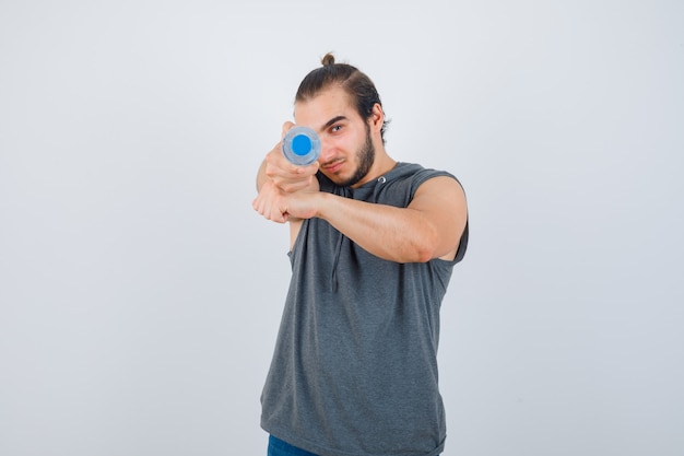 Close up on young man gesturing isolated