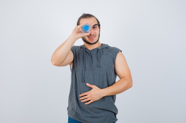 Close up on young man gesturing isolated