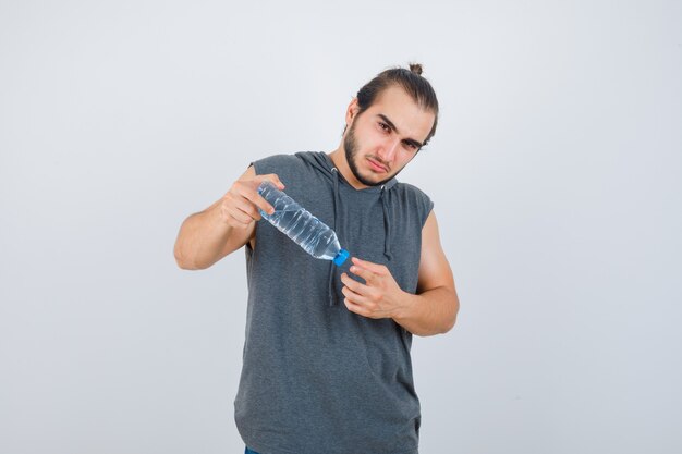 Close up on young man gesturing isolated