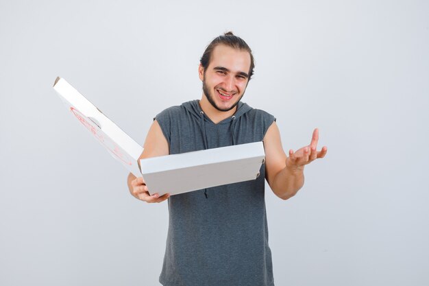 Close up on young man gesturing isolated