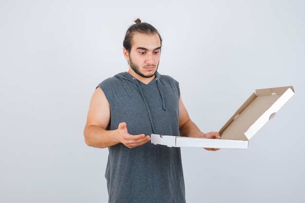 Close up on young man gesturing isolated