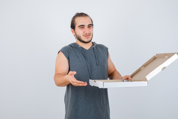 Close up on young man gesturing isolated