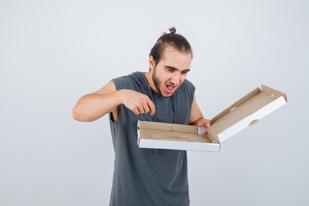 Close up on young man gesturing isolated