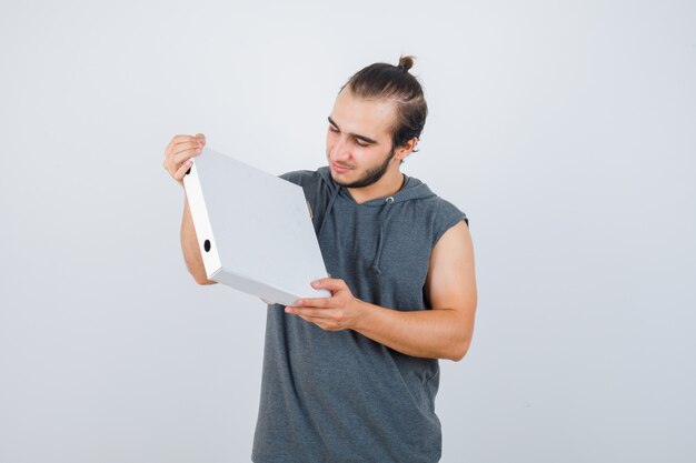 Close up on young man gesturing isolated