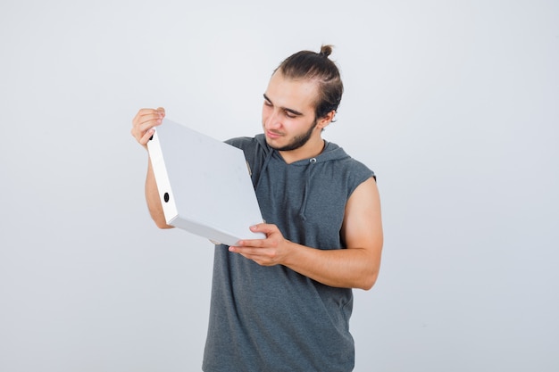 Close up on young man gesturing isolated