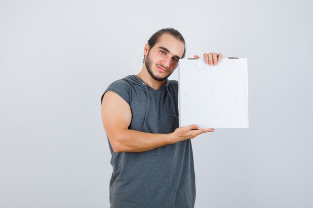 Close up on young man gesturing isolated