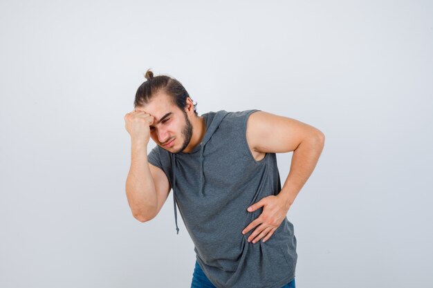 Close up on young man gesturing isolated