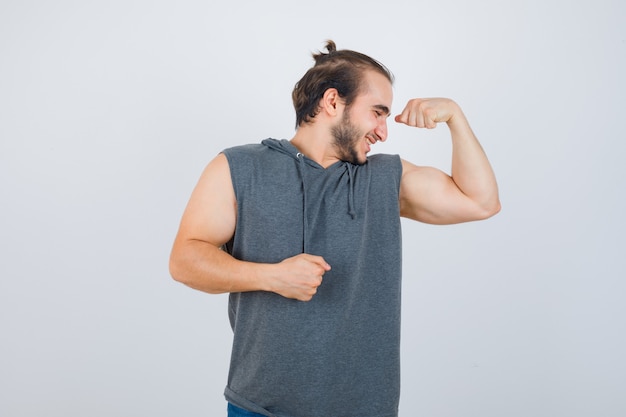 Close up on young man gesturing isolated