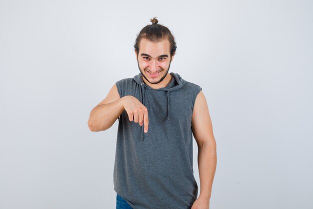 Close up on young man gesturing isolated