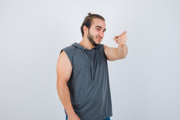 Close up on young man gesturing isolated