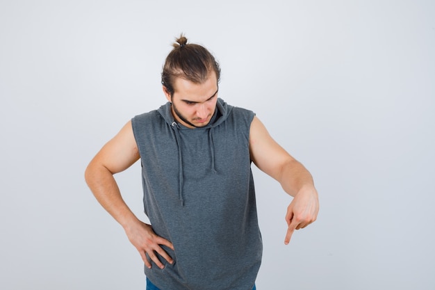 Close up on young man gesturing isolated