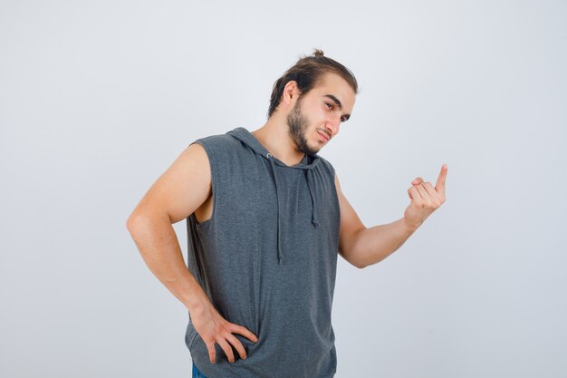 Close up on young man gesturing isolated