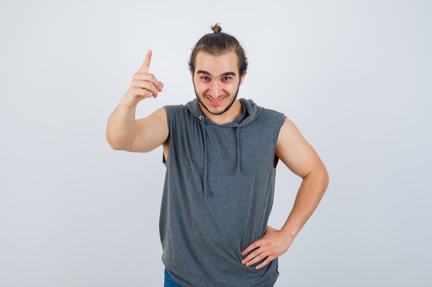 Close up on young man gesturing isolated