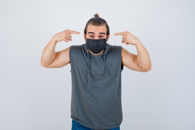 Close up on young man gesturing isolated