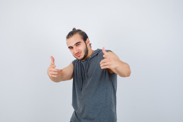 Close up on young man gesturing isolated