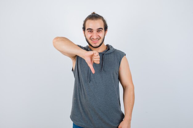 Close up on young man gesturing isolated