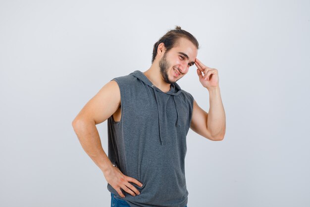 Close up on young man gesturing isolated