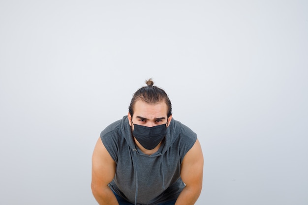 Close up on young man gesturing isolated