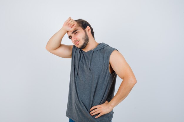 Close up on young man gesturing isolated