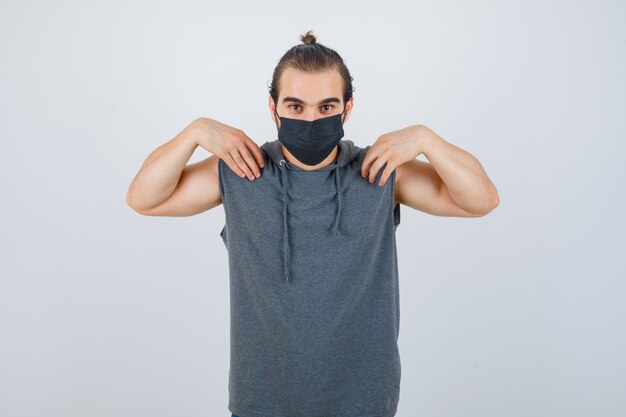 Close up on young man gesturing isolated